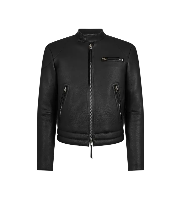 GRAIN LEATHER ZIP BIKER BLACK online